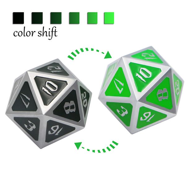 

30mm d20 metal rpg dice color change by temperature mind flayer (silver black and green shift) dndwow