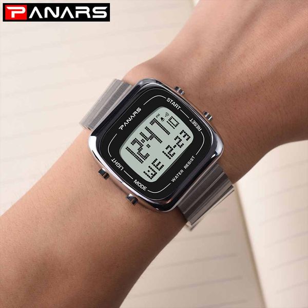 

digital watch men alloy stainless steel belt men's large screen multi function electronic wrist watch bracelet calasp relojes, Slivery;brown