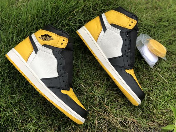 

2019 new authentic 1 high og yellow toe 1s black ar1020-700 men women basketball shoes outdoor sneakers with original box