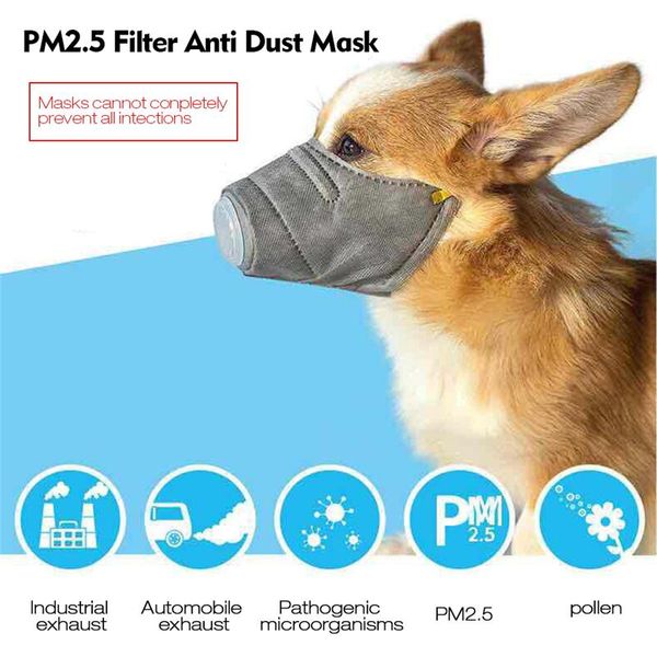 3 teile/schachtel Haustier Hund Maulkorb Rauch Mund Maske Anti Rinde Anti-PM2,5 Biss Einstellbar Atmungsaktiv Grau Hund Training Maulkorb für Pet Gesundheit JXW615