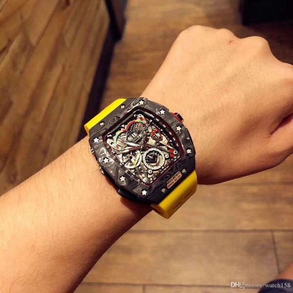 

men 45mm luxury limited edition mechanical watch, rm50.03-01 high-end star watch with carbon fiber shell sports fashion diamond watch, Slivery;brown