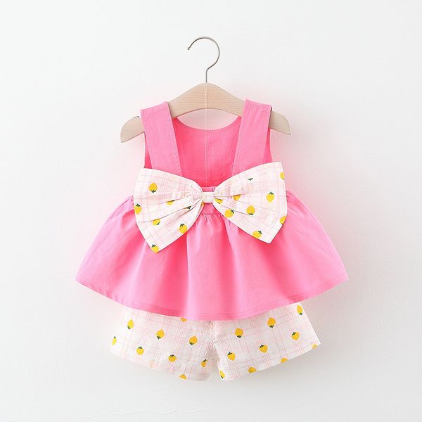 

female baby backless bow vest princess two piece summer printed shorts set, White