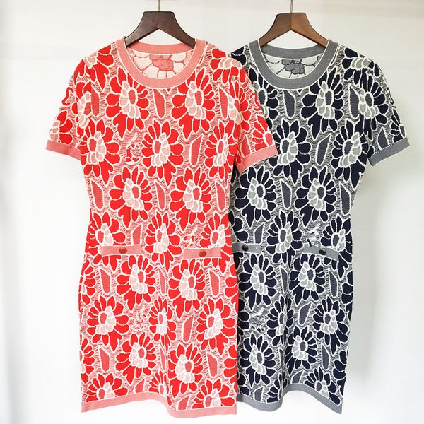 

women's sweater dress 2020 summer new fashion trend hollow flower round neck short sleeve knitted dress good quality size s-l, White;black