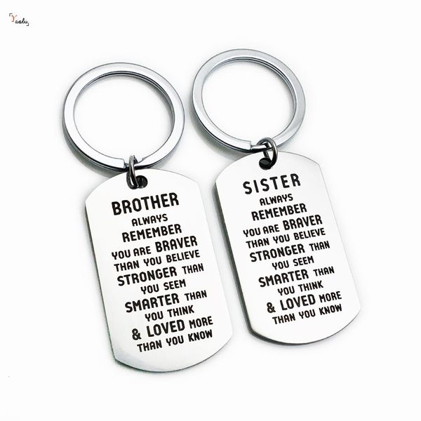 

sister brother keyring always remember you are braver than you believe stronger than seem smarter think keyring, Silver