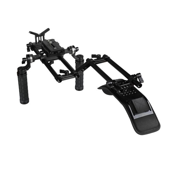 

camvate handheld shoulder mount rig with manfrotto qr plate & rubber handgrip for hdslr camera / dv camcorder item code: c2247