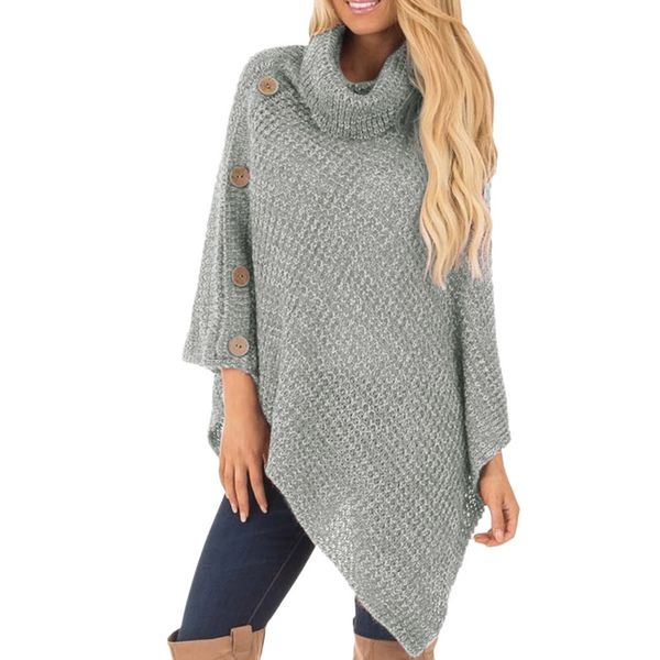 

womens turtleneck sweater women's knit turtle neck poncho with button irregular hem knitting sweaters casual brief streetwear, White;black