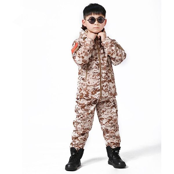 

autumn winter outdoor children's soft shell warm jacket pants boys girls hiking camping training thick windproof waterproof set, Blue;black