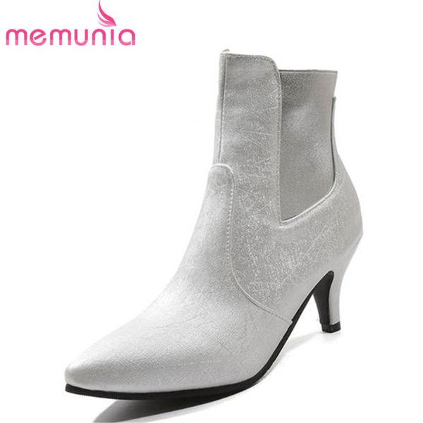 

memunia 2018 big size pointed toe ankle boots for women slip on autumn winter boots solid colors high heels shoes woman black