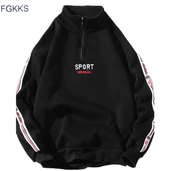 

fgkks fashion brand hoodies men 2019 autumn men's hip hop hoodie zipper streetwear male solid color pullover hoodie top, Black