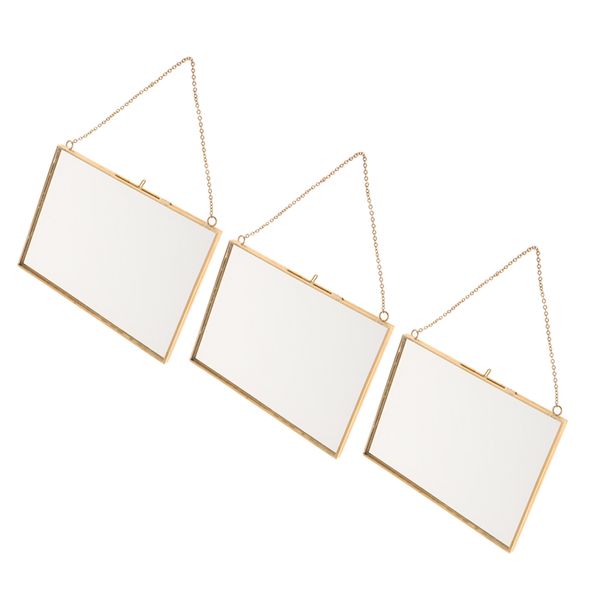

3pcs dual sided glass picture frame artwork display frames with hook and chain