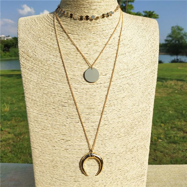 

bohemian moon multi layer necklaces women boho gold color chain necklaces & pendants ocean jewelry pendant accesorios mujer, Silver