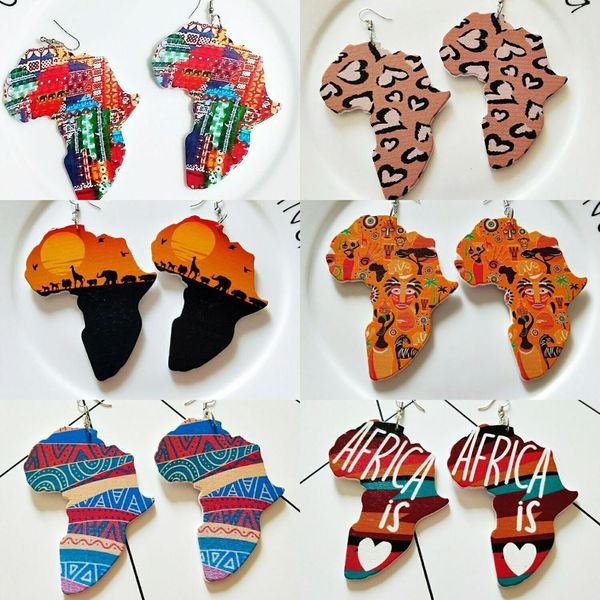 

2019new colorful wood africa map fashion earrings for women, Silver