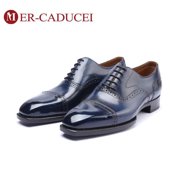 

men's oxford shoes dress 100% handmade retro vintage luxury shoes genuine leather male blue party wedding office mens footwear, Black