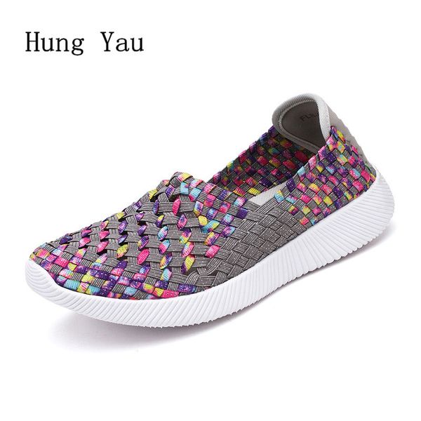

women casual shoes flats summer fashion outdoor breathable shallow colorful woman weave hollow slip on platform plus size, Black