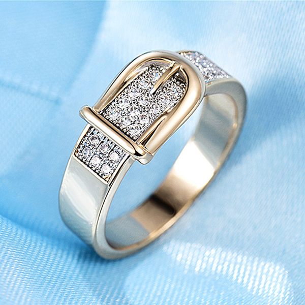 

women ring valentine present fashion belt shaped gold finger crystal zirconia jewelry women rings minimalist bague femme, Silver