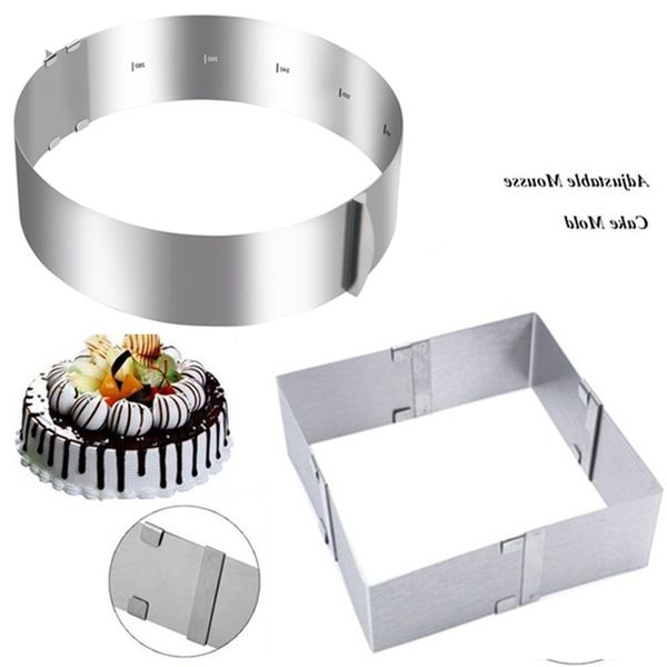 

2pcs/set stainless steel adjustable cake mousse ring 3d round and square cake mold decorating baking tools