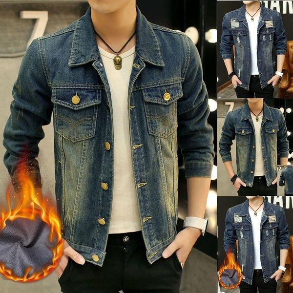 

denim men's 2019 spring and autumn denim jacket trendy slim men's jacket plus velvet handsome coat, Black;brown