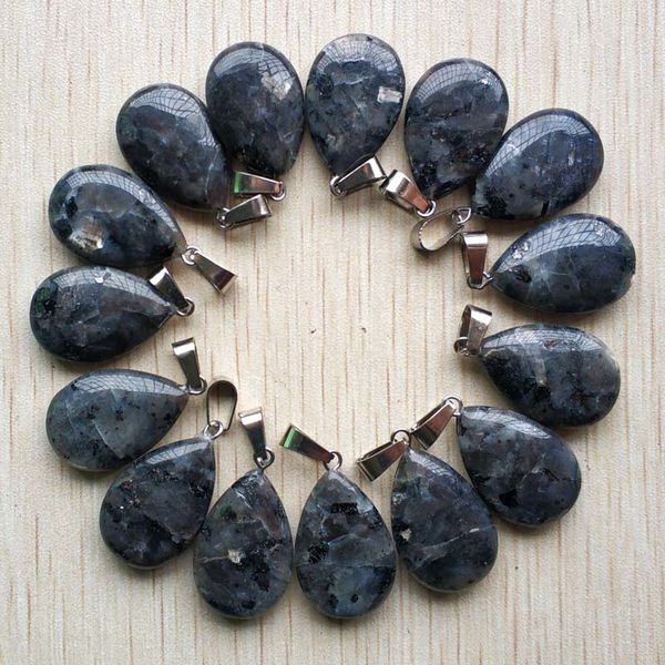 

wholesale 50pcs/lot 2019 new fashion natural black spectrolite water drop charms pendants for necklace jewelry making free, Silver