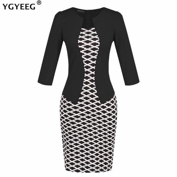

ygyeeg women dresses one piece patchwork floral print elegant business party formal office plus size bodycon pencil work dress, Black;gray