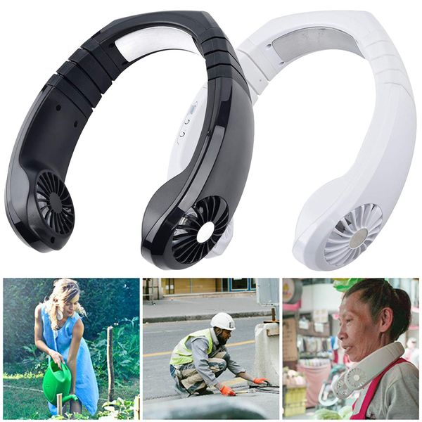 

new portable mini neck band fan double wind head usb air cooler outdoor l5 #4