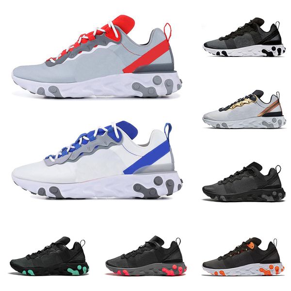 

2019 React Element 55 men women running shoes triple black white green GREY ROYAL RED mens trainers fashion sports sneakers