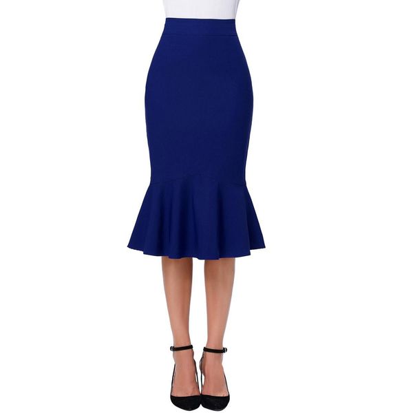 

юбка-карандаш женщины высокой талией большой размер тонкий высокий эластичный синий рыбий хвост юбки sexy делопроизводство ol причинная midi, Black