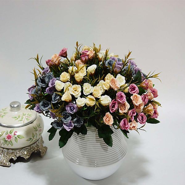 

20 heads artificial flowers for home ornamental flowerpot wedding decora diy scrapbooking fake plants silk roses bouquet