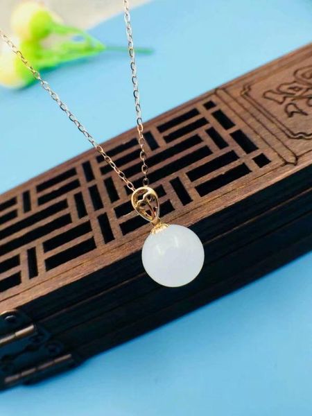 

shilovem 18k yellow gold natural white jasper pendants  necklace classic wholesale fine women new gift yzz101089hy, Silver
