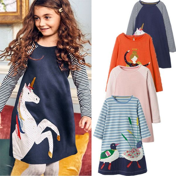 

baby girl dress party animals unicorn long sleeves princess dresses autumn children clothing for kids 6m-7t, Red;yellow