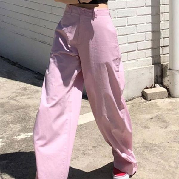 

solid pink high waist wide leg loose baggy straight casual pant korean streetwear fashion long trouser women lady harajuku, Black;white