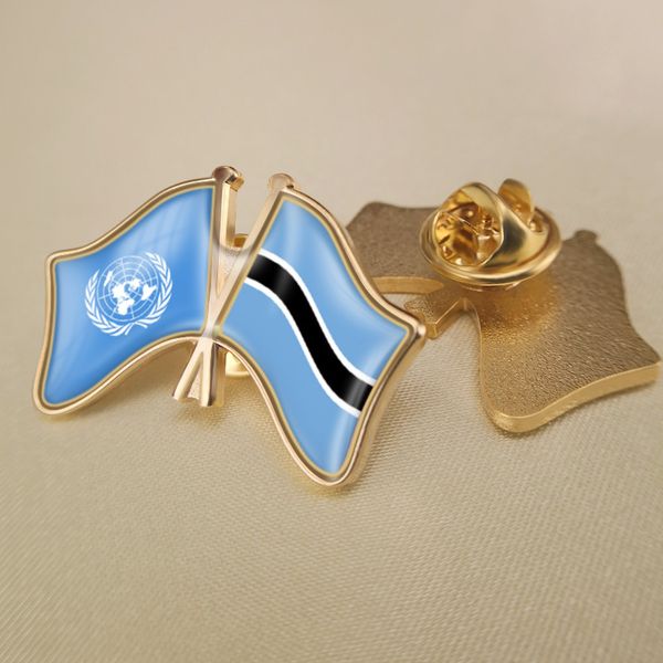 

united nations and botswana crossed double friendship flags lapel pins, Gray