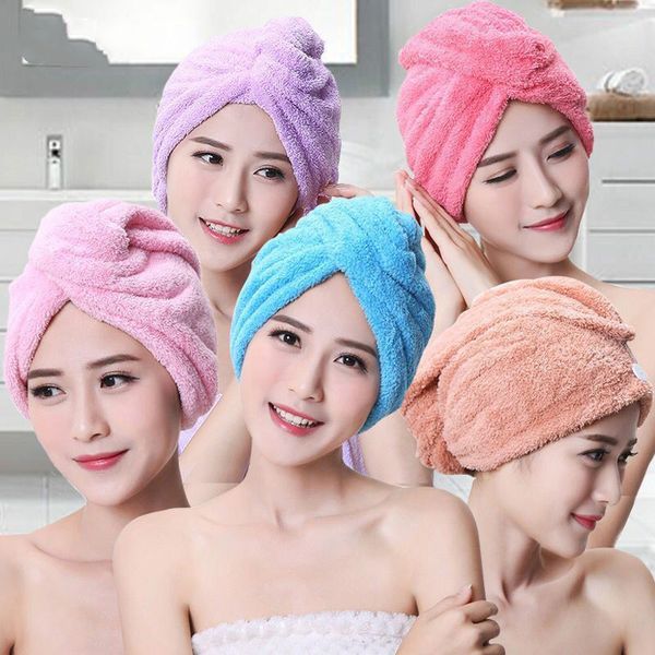 

anpro coral velvet dry hair bath towel microfiber quick drying turban super absorbent women hair cap wrap with button thicken