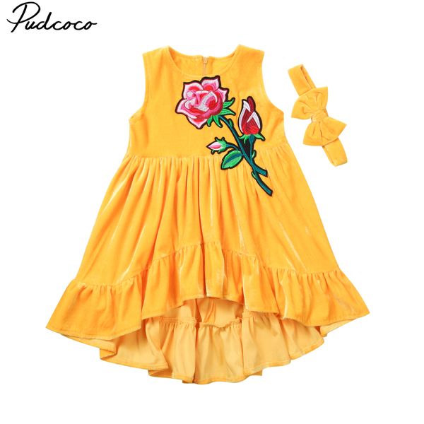 

pudcoco 1-6y vintage 2pcs baby girl kid ребенок без рукавов цветочный принт платье бархат рябить сарафан бабочка узел оголовье набор, Red;yellow