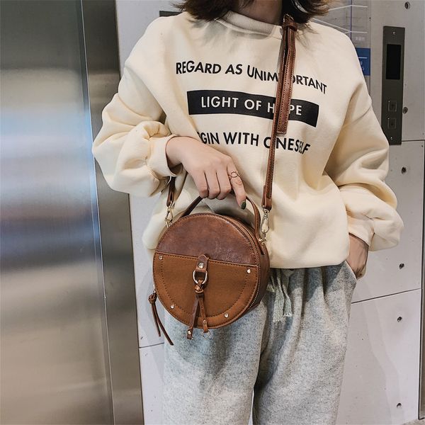 

vintage scrub leather round designer crossbody bag for women 2019 pu leather shoulder bags ladies small handbags tote bag #af6