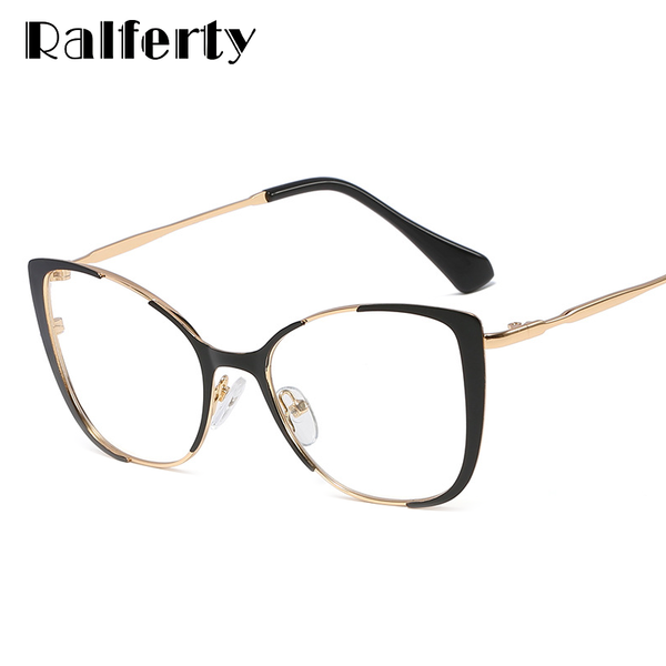 

ralferty trendy decorative glasses cat eye women transparent eyeglass frames pink metal optic frame no diopter spectacle f95547, Black