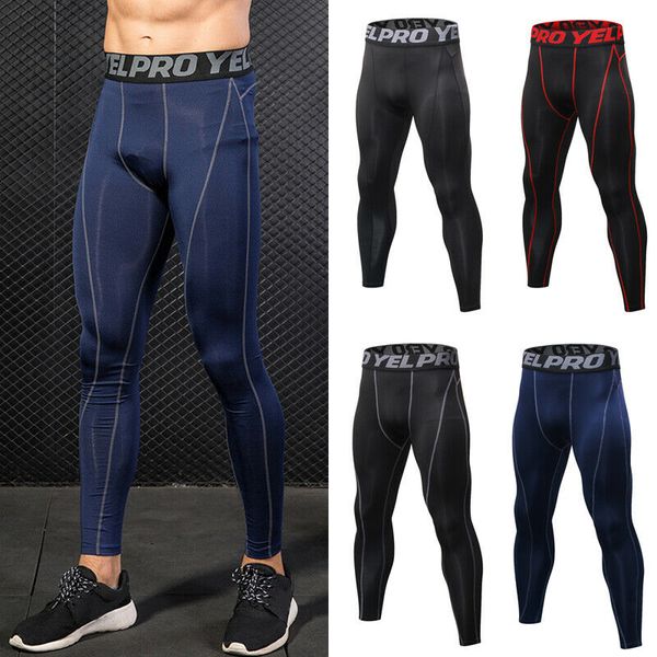 Pantaloni da corsa con leggings elasticizzati sportivi a strati base aderenti e compressivi da palestra da uomo caldi