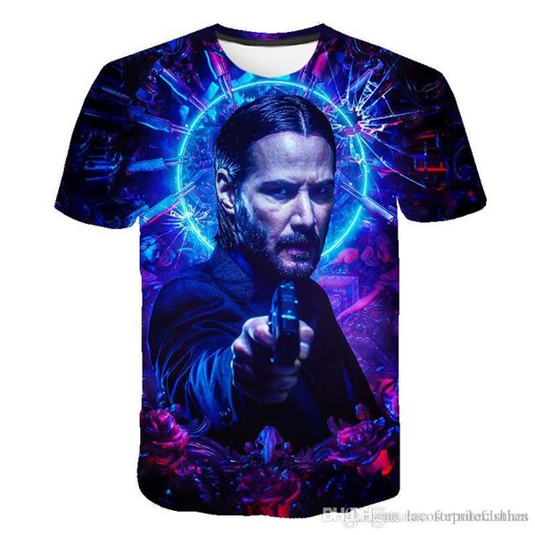 

mens tshirt with john wick 3 print fashion short sleeve mens summer clothes mens casual tees, White;black