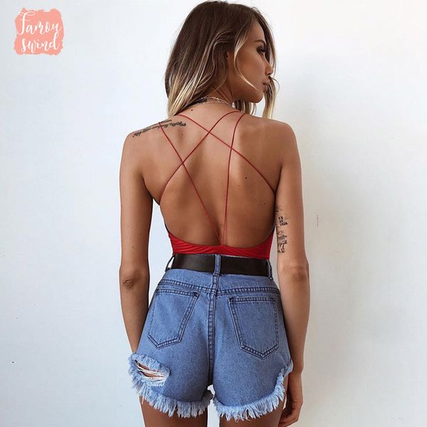 

bodysuits summer bandage backless bodycon women casual female cotton fashion body swimwear red white solid, Black;white
