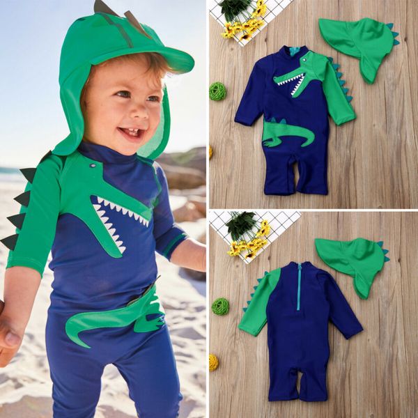 

2pcs dinosaur swimsuit toddler baby kids boy dinosaur swimwear surfing beachwear sun protection children bathing suit