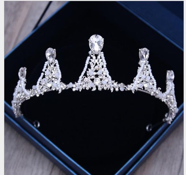

pearl crystal bride crown headdress church wedding ceremony princess beauty election crown hair jewelry, Slivery;golden