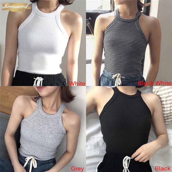 

summer female women tanks slim halter neck off shoulder camisole sleeveless basic solid t shirts tees, White