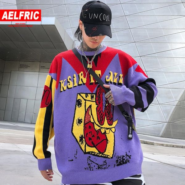 

aelfric hip hop color clock knitwear sweaters mens 2019 harajuku autumn winter fashion casual male outwear pullover streetwear, White;black