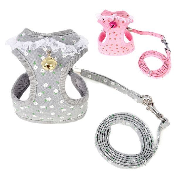 

lace dog vest harness for small dogs pet walking harnesses with bell puppy pet cat harness & leash set chihuahua products