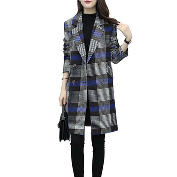 

woman wool coat winter jacket women slim woolen long cashmere coats casual cardigan lattice jackets elegant blend, Black