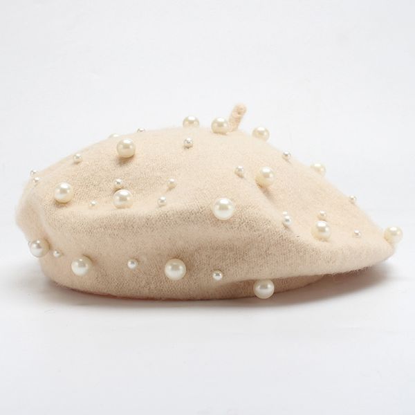 

fashion-women red wool beret winter pearl beret hats french hat femme baret cap girl berets ladies autumn wh695, Blue;gray