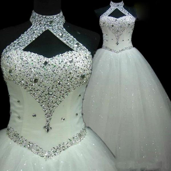 

beach halter beading a line tulle plus size wedding dresses long wedding guest gowns maid of honor dress 2019 real picture, White