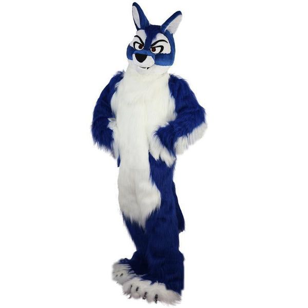 2019 usine nouveaux costumes de mascotte loup bleu cheveux longs pour adultes cirque noël Halloween tenue déguisement costume livraison gratuite