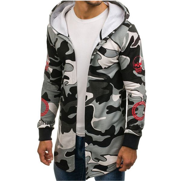 Uomo autunno Camouflage Giacche con cappuccio hip hop streetwear Cappotti con tasca Trench Coat Giacca Cardigan Manica lunga Capispalla Camicetta