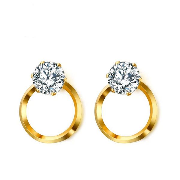 

gold color fashion simple lady's zircon circle earrings 18k gold plated stainless steel earring jewelry gift for women lady j143, Golden;silver