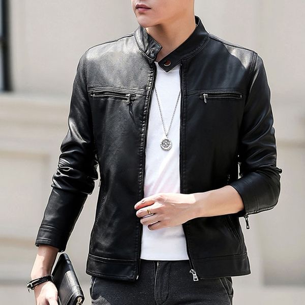 

jaycosin leather jacket men chamarra hombre biker motorcycle long sleeve men's jackets jaqueta masculina mens coats 19aug19, Black;brown